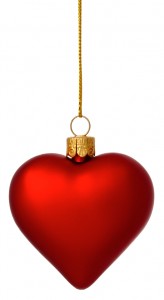 Crimson Christmas Heart bauble on gold thread Crimson Christmas Heart bauble on gold thread
